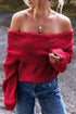 'Zenithra' Knit Off Shoulder Red Sweater - Celes Fashion